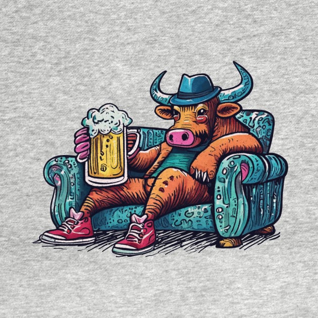 bull on his couch by Johann Brangeon